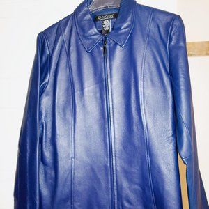 Dialogue 2-Way Stretch Washable Blue Leather Jacket Size Medium